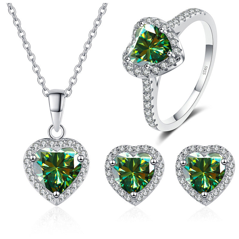 1.0ct Trillion-cut 925 Sterling Silver Moissanite None Inlay Heart Shape FDJZ-056-Moissanite GRA Certificate Jewelry Set