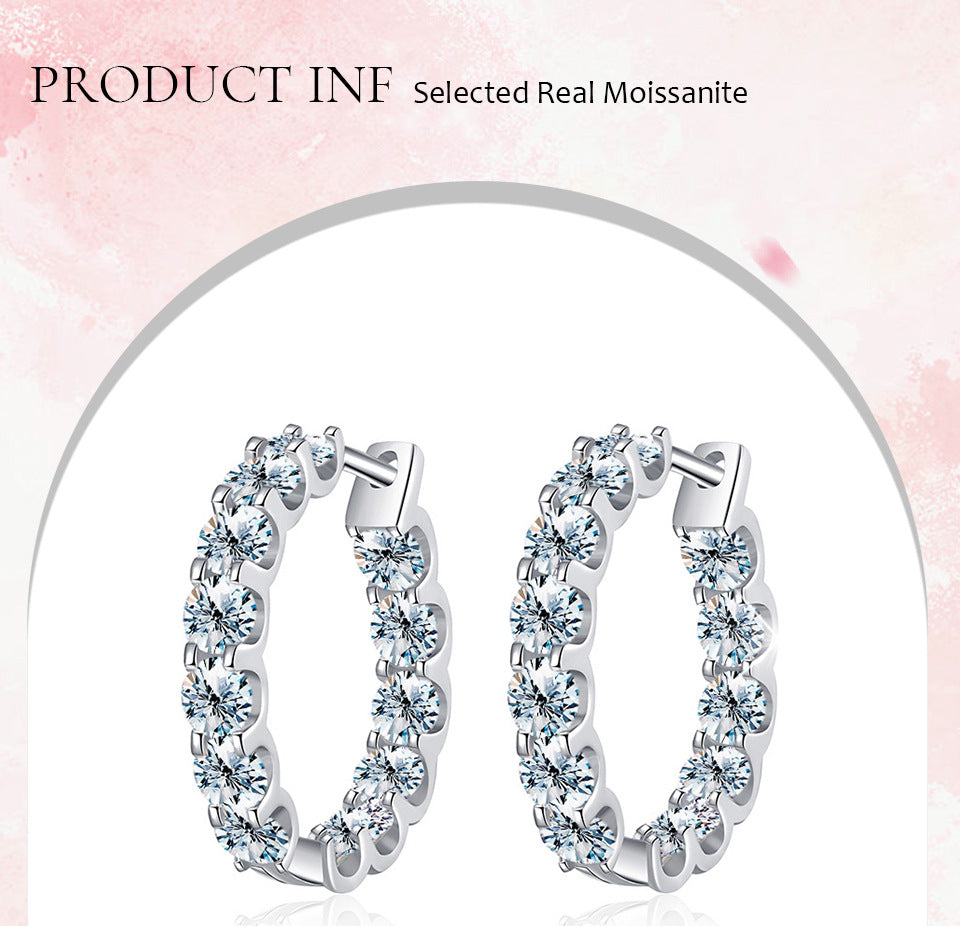 1 Pair 925 Sterling Silver Moissanite Round Hoop Earrings