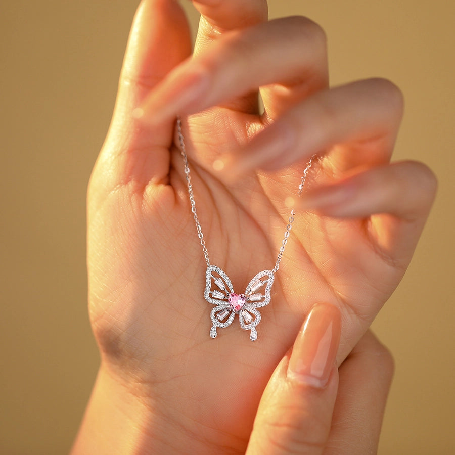 925 Sterling Silver Zircon cable chain Plating Butterfly Pendant Necklace