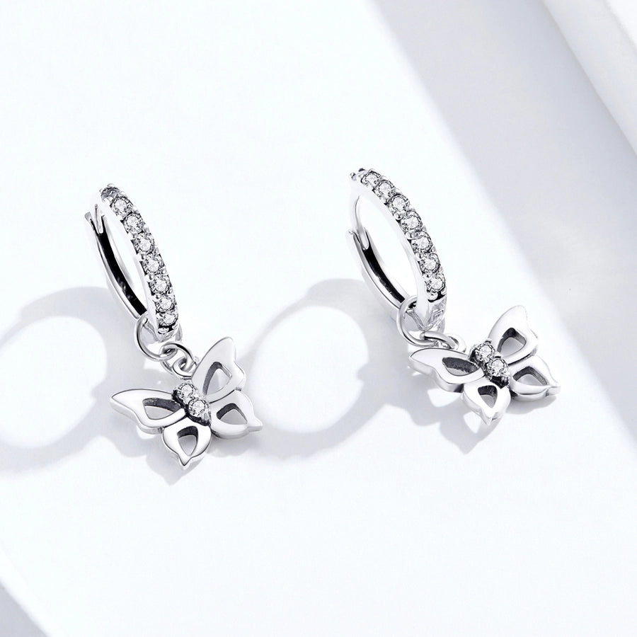 1 Pair 925 Sterling Silver Zircon Butterfly Drop Earrings