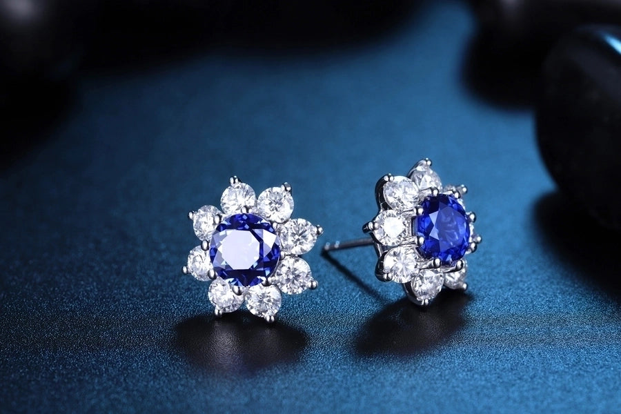 1 Pair 925 Sterling Silver Cultivate Gem Sapphire ZWJC