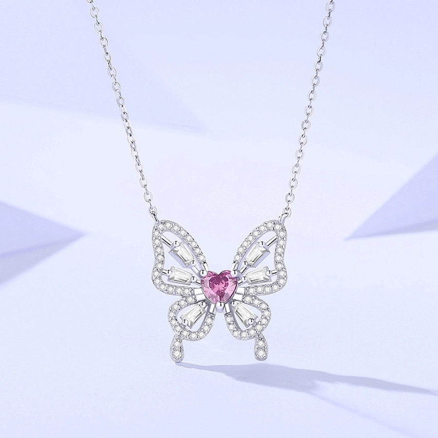 925 Sterling Silver Zircon cable chain Plating Butterfly Pendant Necklace