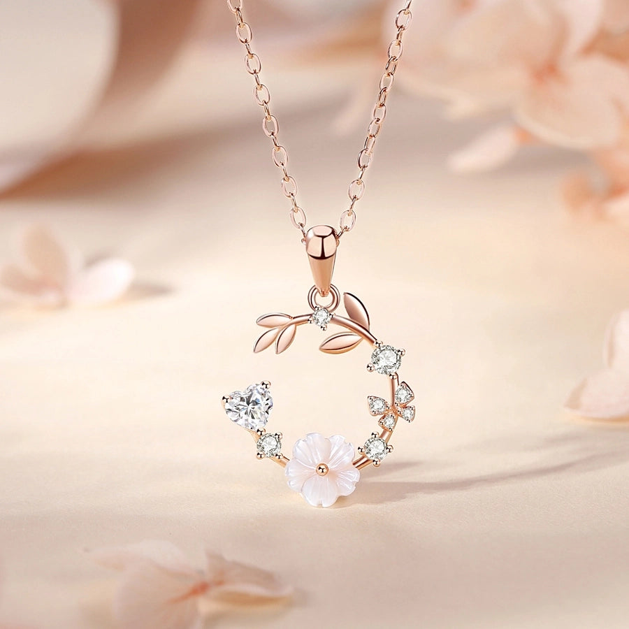 Sterling Silver Diamond Flower Pendant Necklace