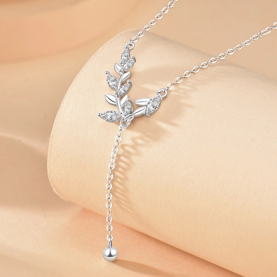 925 Sterling Silver Zircon cable chain Plating Leaf Pendant Necklace