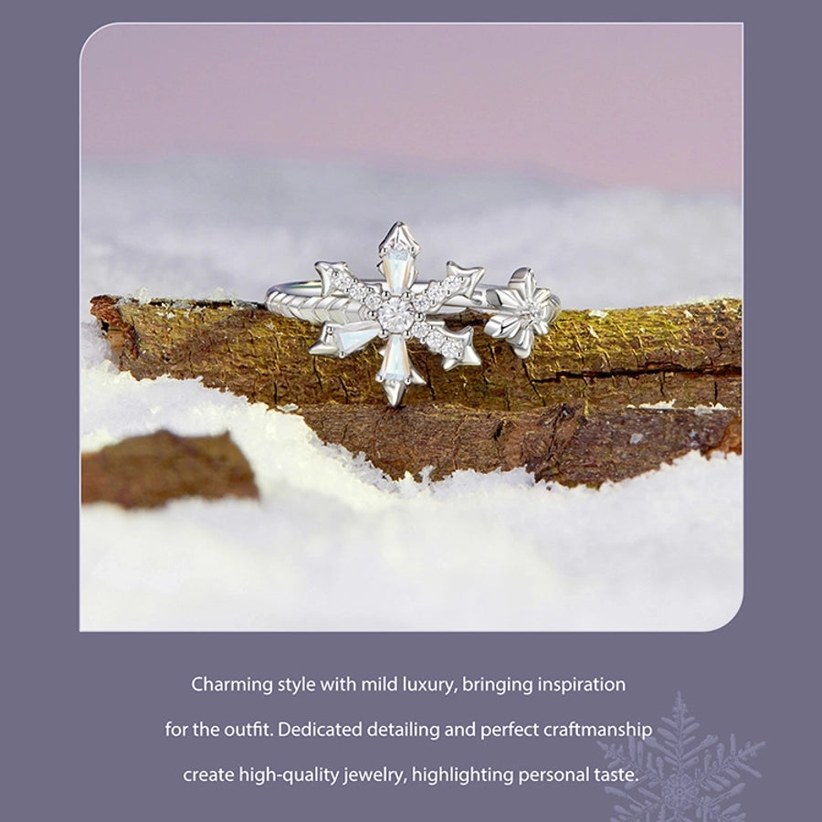 White Gold Plated 925 Sterling Silver Glass Zircon Snowflake Rings