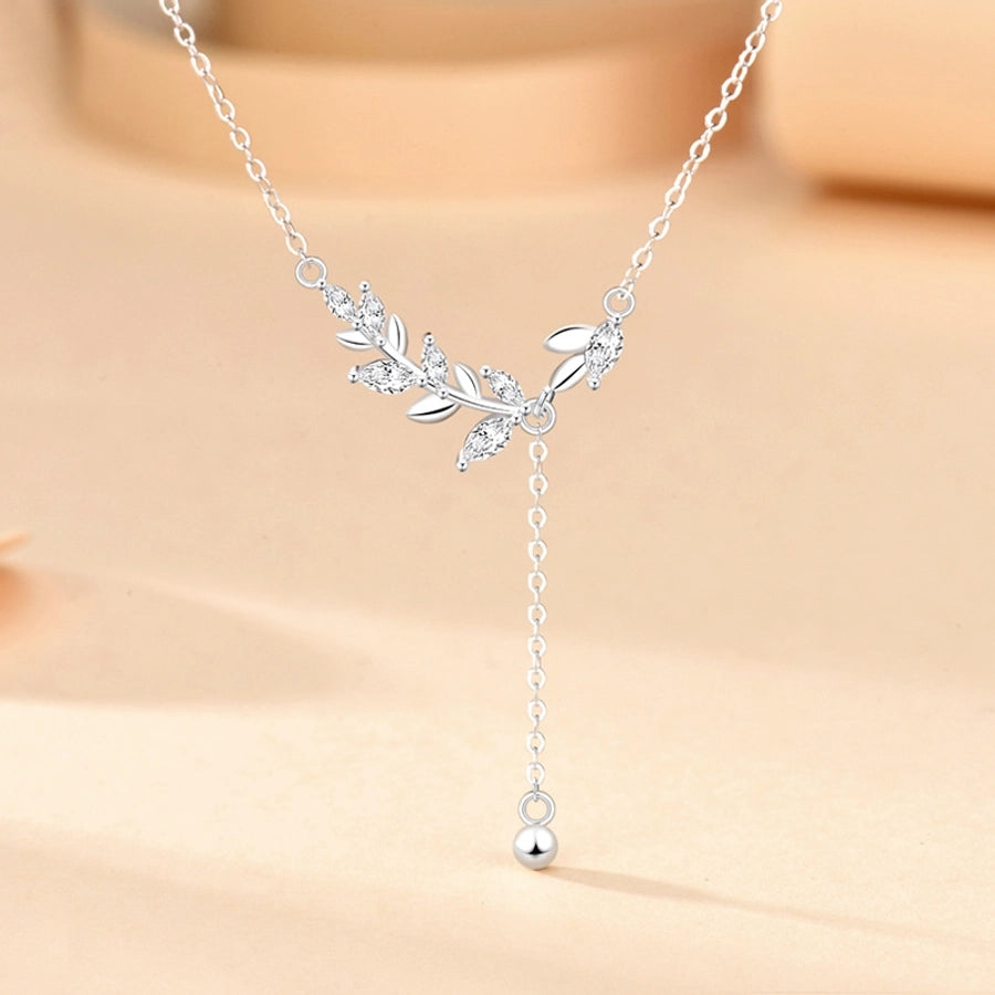 925 Sterling Silver Zircon cable chain Plating Leaf Pendant Necklace