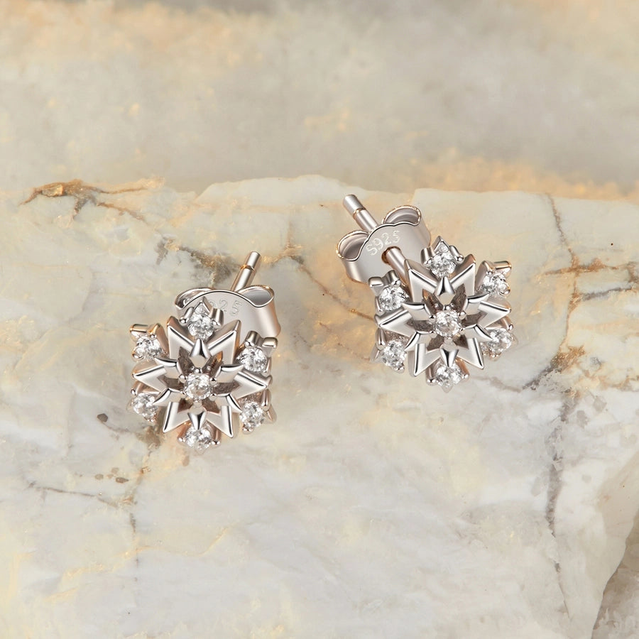 1 Pair White Gold Plated 925 Sterling Silver Zircon Snowflake Ear Studs