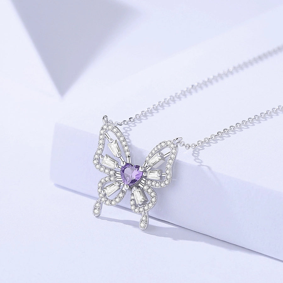 925 Sterling Silver Zircon cable chain Plating Butterfly Pendant Necklace