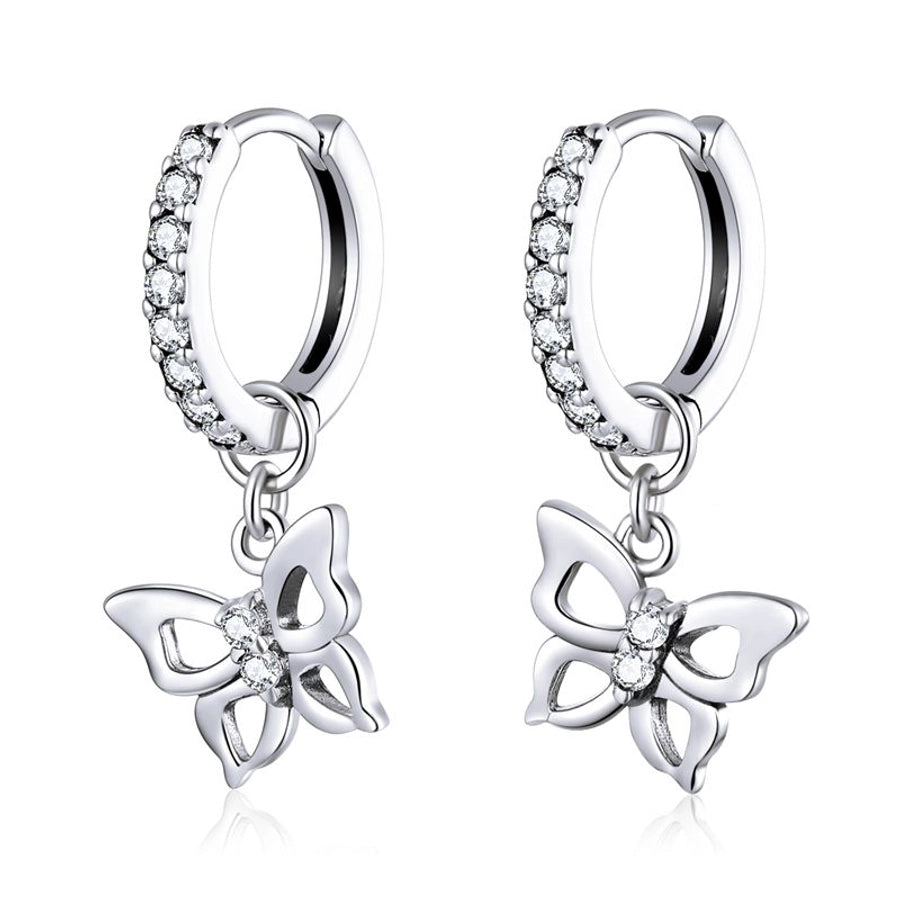 1 Pair 925 Sterling Silver Zircon Butterfly Drop Earrings