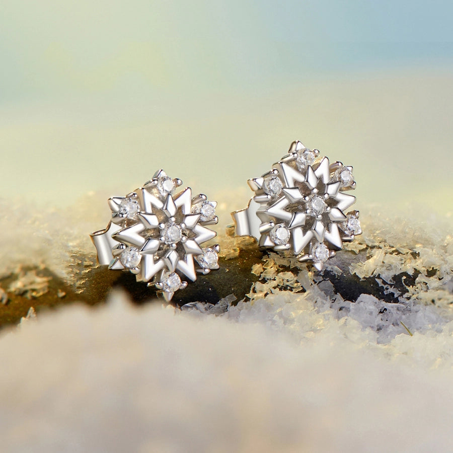 1 Pair White Gold Plated 925 Sterling Silver Zircon Snowflake Ear Studs