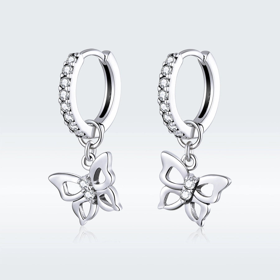 1 Pair 925 Sterling Silver Zircon Butterfly Drop Earrings