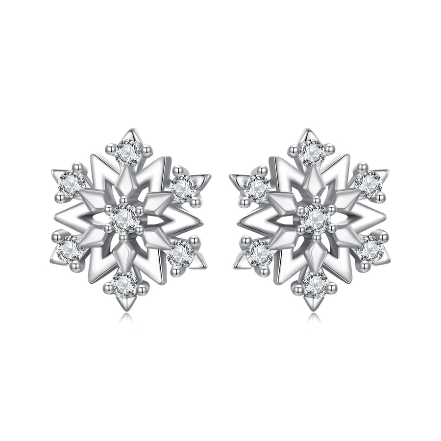 1 Pair White Gold Plated 925 Sterling Silver Zircon Snowflake Ear Studs