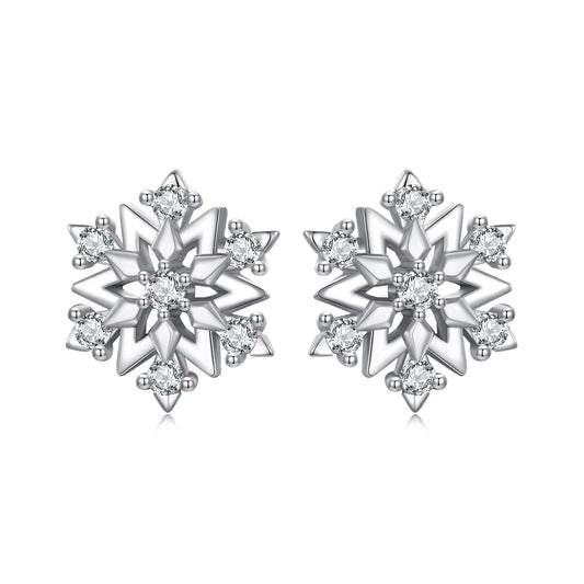 1 Pair White Gold Plated 925 Sterling Silver Zircon Snowflake Ear Studs