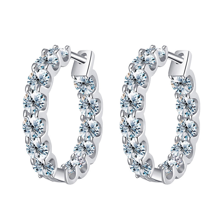 1 Pair 925 Sterling Silver Moissanite Round Hoop Earrings