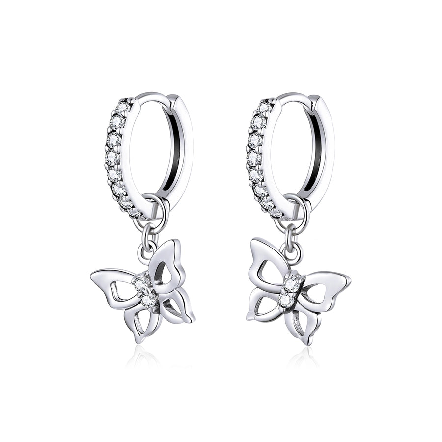 1 Pair 925 Sterling Silver Zircon Butterfly Drop Earrings