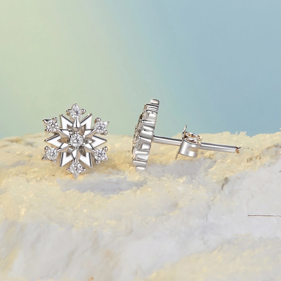 1 Pair White Gold Plated 925 Sterling Silver Zircon Snowflake Ear Studs