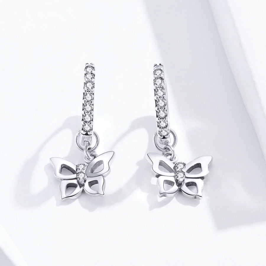 1 Pair 925 Sterling Silver Zircon Butterfly Drop Earrings