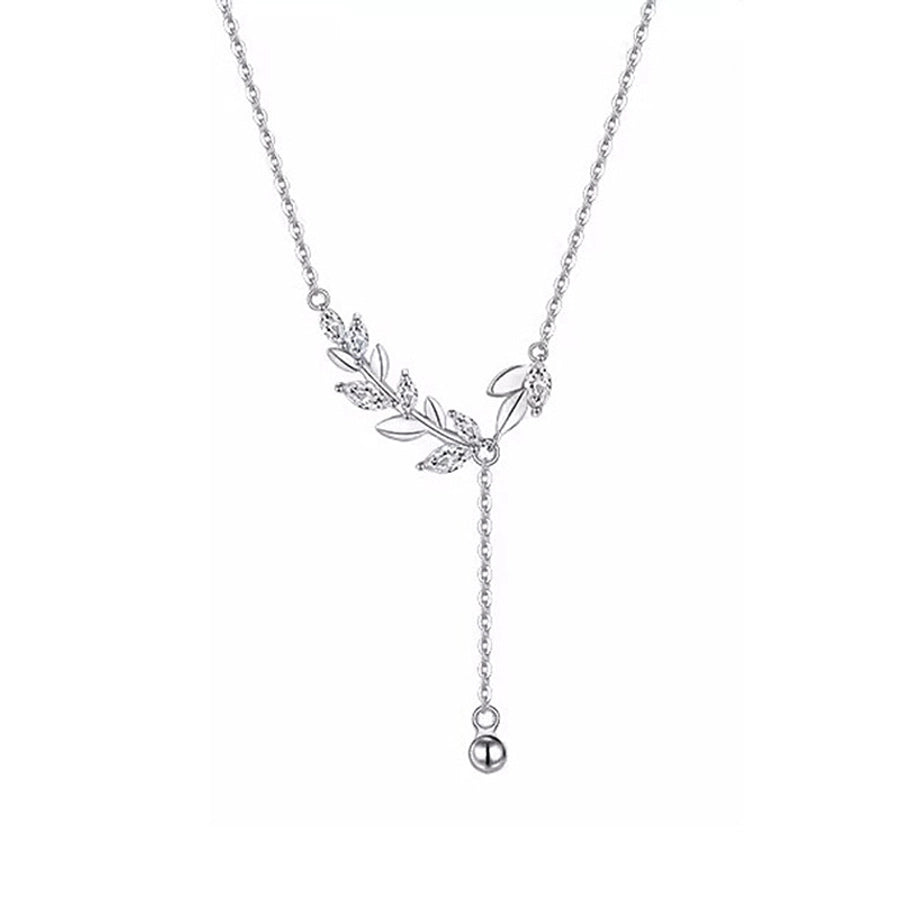 925 Sterling Silver Zircon cable chain Plating Leaf Pendant Necklace