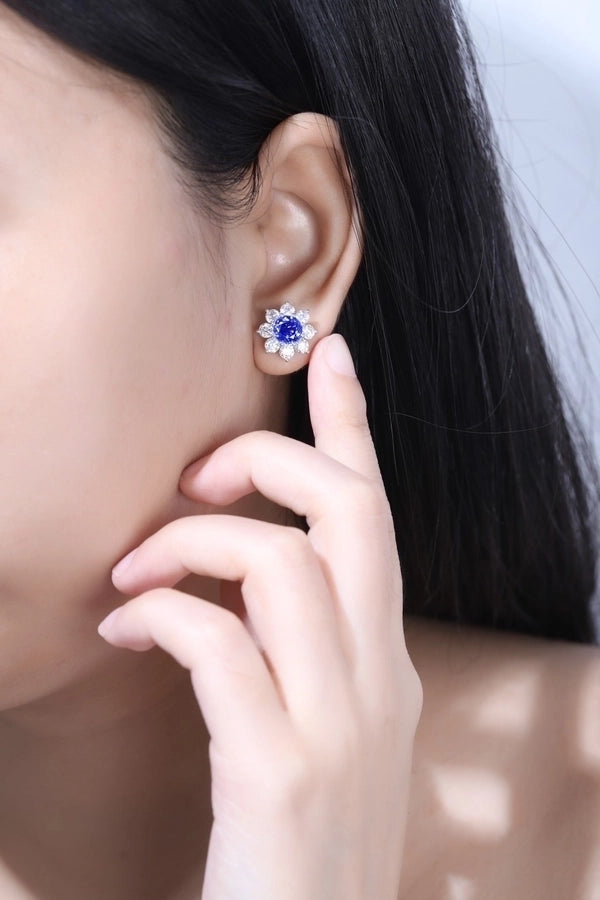 1 Pair 925 Sterling Silver Cultivate Gem Sapphire ZWJC