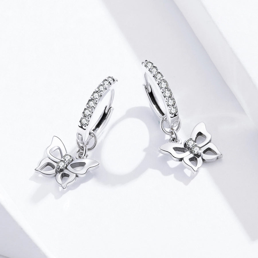 1 Pair 925 Sterling Silver Zircon Butterfly Drop Earrings