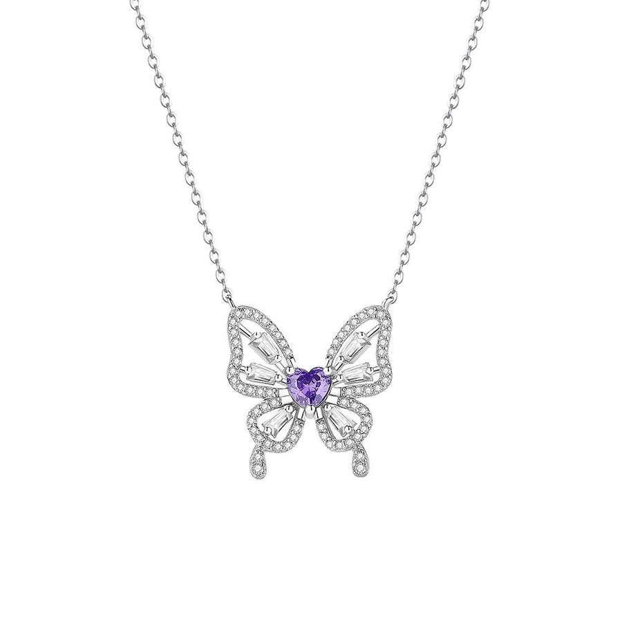 925 Sterling Silver Zircon cable chain Plating Butterfly Pendant Necklace