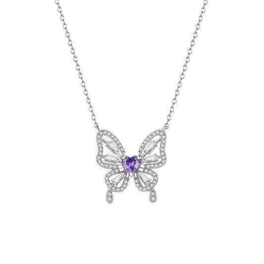 925 Sterling Silver Zircon cable chain Plating Butterfly Pendant Necklace