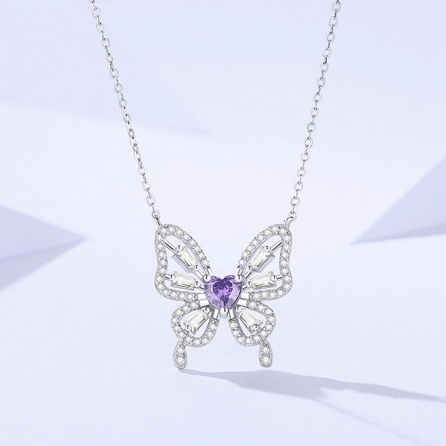 925 Sterling Silver Zircon cable chain Plating Butterfly Pendant Necklace