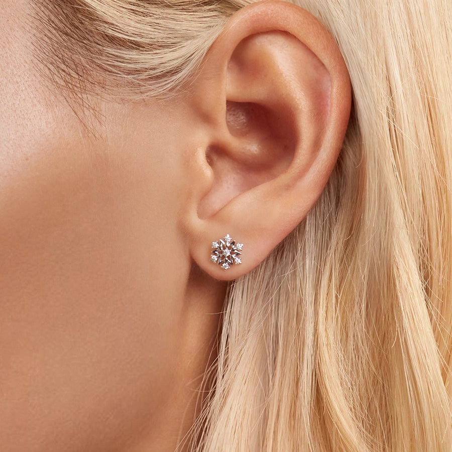 1 Pair White Gold Plated 925 Sterling Silver Zircon Snowflake Ear Studs