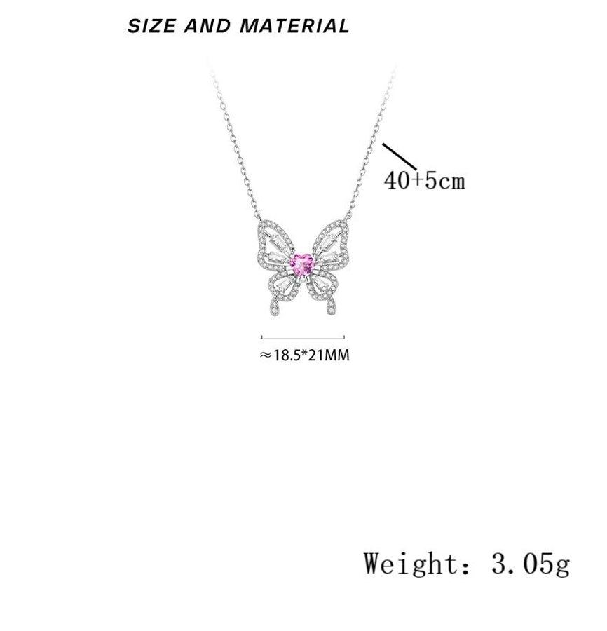 925 Sterling Silver Zircon cable chain Plating Butterfly Pendant Necklace